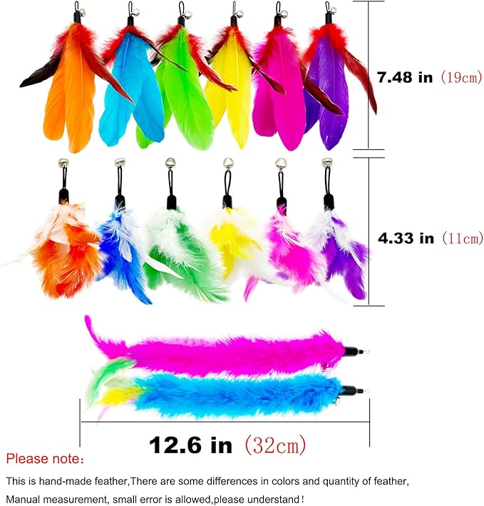 Cat Feather Toys Refills Cat Wand Replacement Feathers, 14 PCS Feathers Cat Toy Refills, Cat Toys Feathers for Cat Wand