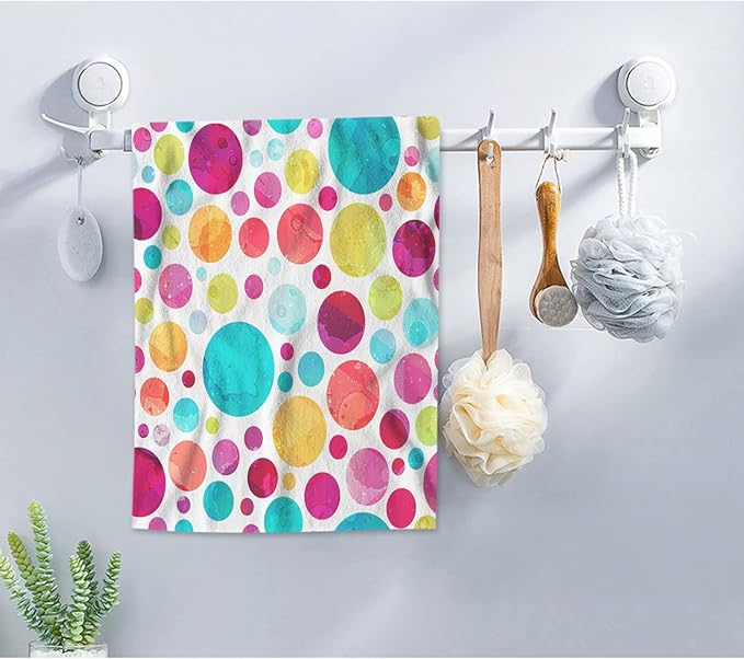 AOYEGO Circle Hand Towel Retro Art Colorful Circles Lollipop Candy Doodle Polka Dot Decorative Soft Highly Absorbent Bath Towels Home Hotel Spa Bathroom Towel 15x30 Inch