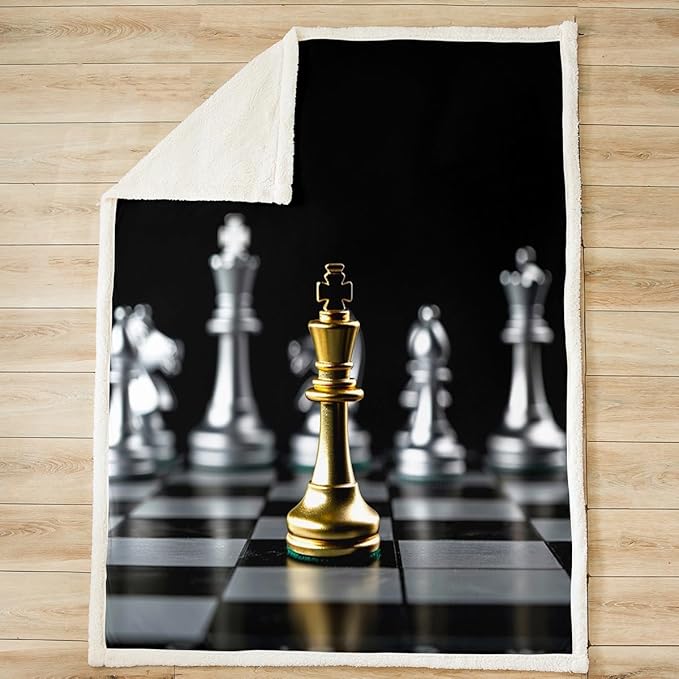 Chess Plush Blanket Chess Game Fleece Throw Blanket for Sofa Couch Bed Geometric Gingham Sherpa Blanket Room Decor Gold Silver Chess Black White Square Fuzzy Blanket Twin 60x80 Inch