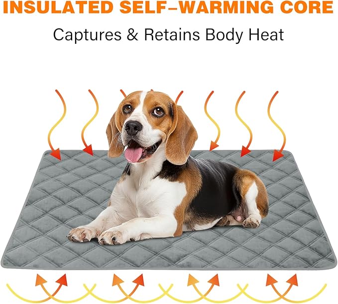 Self Warming Dog Bed, Pet Crate Pad for Indoor and Outdoor, Washable Heating Dog Kennel Mats with Non-Slip Bottom for Small Medium and Large Dogs - Grey, M:28"x45"