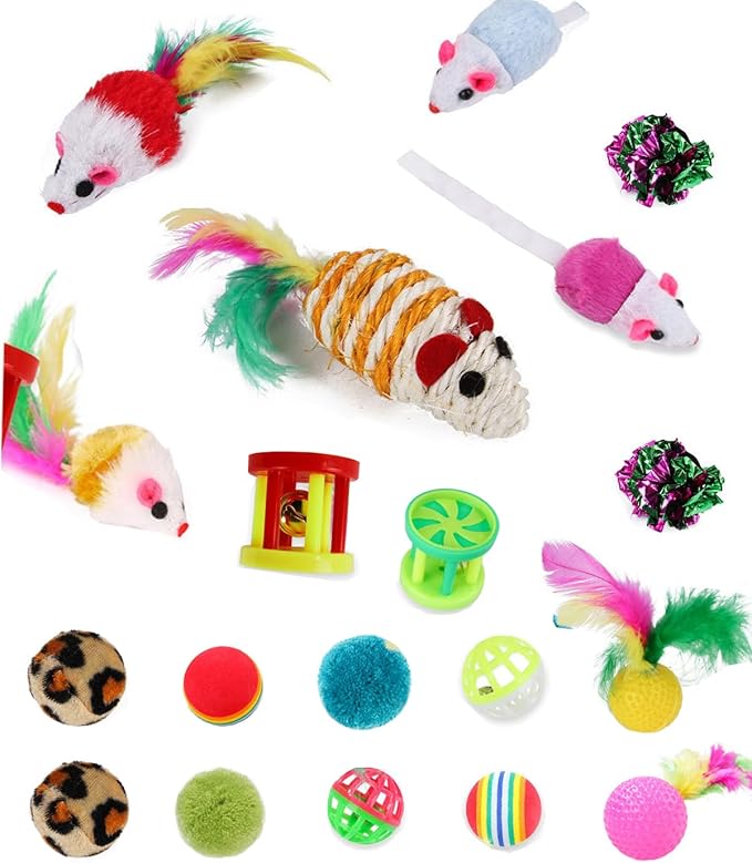 Cat Christmas Stocking with Toys for Cats and Kitten, Cat Christmas Stocking Stuffers 22 Assorted Toys Gift Set, Medium Breeds