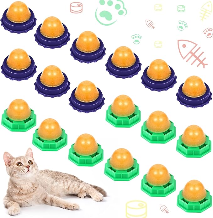 Nuanchu 18 Pieces Cat Catnip Ball, Kitten Treats Snacks Edible Ball, Catnip Wall Balls Lickable Sugar Ball, Interactive Sweet Snack Candy Toys for Cat Kitten