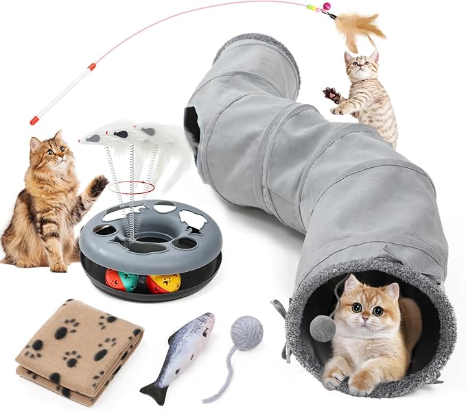 Cat Tunnel, Indoor Cat Toy, Roller Track Cat Toy, Collapsible S-Shaped Play Tube, 10.5 Inch Diameter Maze Cat House for Cats, Puppies, Rabbits, Ferrets, Cat Toy Set