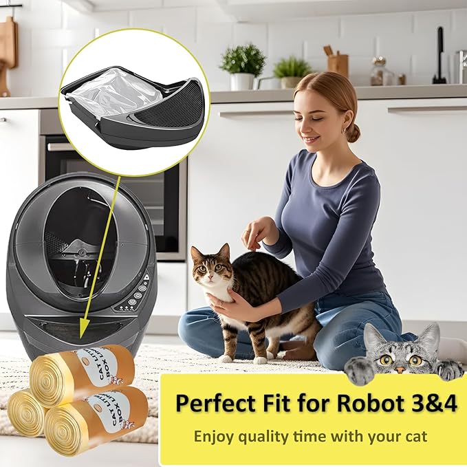 60-Count Cat Litter Box Liners with Drawstring, Compatible with Litter-Robot 3/4, 26.6”X16.7” Heavy Duty Cat Litter Trash Bags, Leak-Proof and Tear-Resistant (26.6”X16.7” 60-Count)