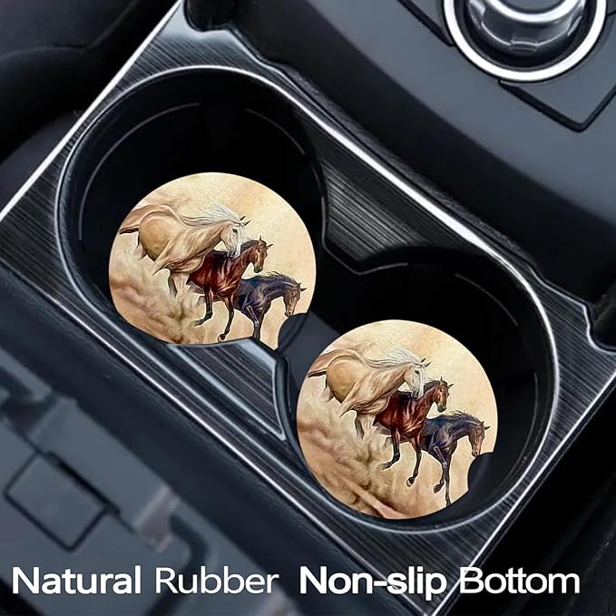 Car Coasters for Cup Holders,2 Pack Horse Car Coasters,2.75" Universal Size Anti Slip Rubber Mat,Automotive Cup Holder Decal Decor Accessories,Gifts for Horse Lovers for Women,Men,Mom