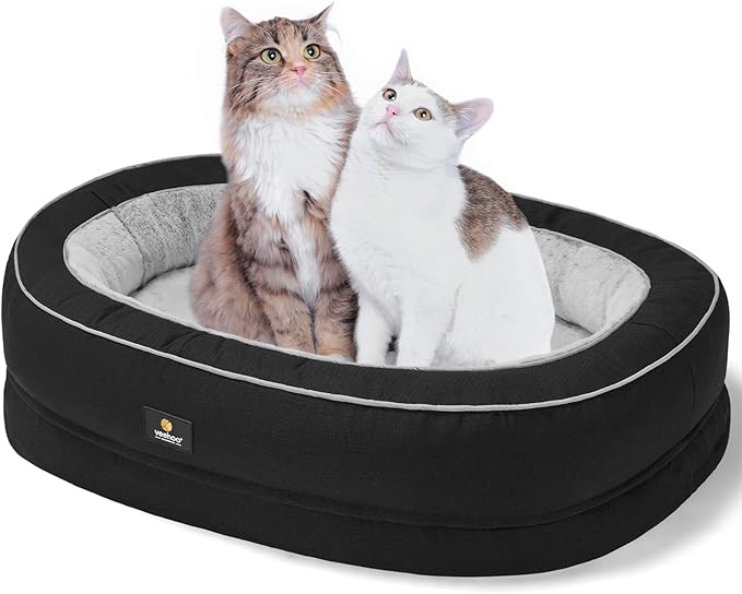 Veehoo Orthopedic Cat Bed for Indoor Cats, Oval Washable Cat Bed with Egg Crate Foam Support, Indoor Donut Puppy Cat Bed Bolster Dog Bed with Removable Cover & Non-Slip Bottom, Black
