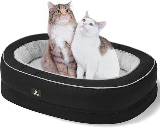 Veehoo Orthopedic Cat Bed for Indoor Cats, Oval Washable Cat Bed with Egg Crate Foam Support, Indoor Donut Puppy Cat Bed Bolster Dog Bed with Removable Cover & Non-Slip Bottom, Black