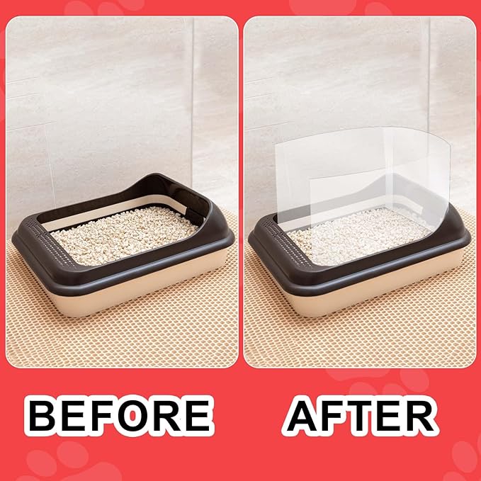 6pcs Cat Litter Box Shields, 12 x 16in Clear Cat Litter Box Splash Guard with Double Sided Tape High Sided Cat Litter Box Pee Shields for Open Top Privacy Shields (Litter Box Not Included)