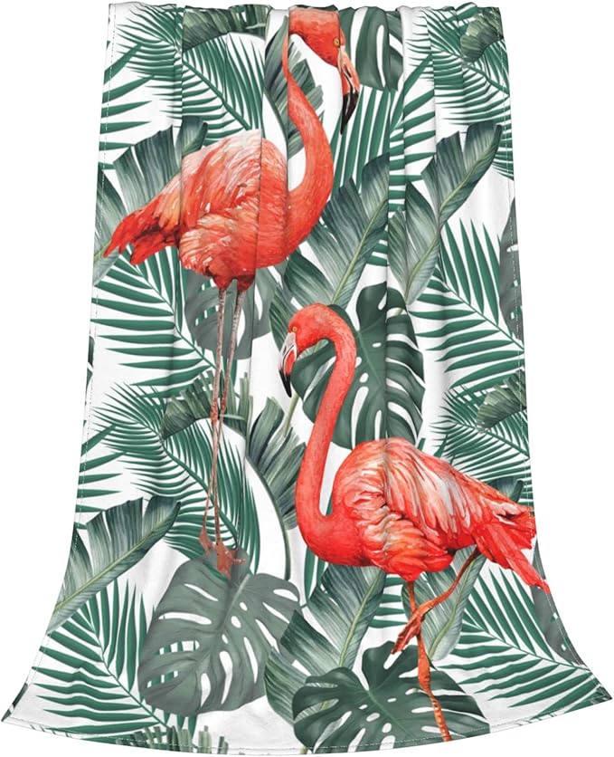 Fuzzy Throw Blanket 350 GSM Fleece Ultra-Soft Microfiber Blanket for Adults Kids Gift Couch, Sofa, Bed Pink Flamingo Palm 50"x40"