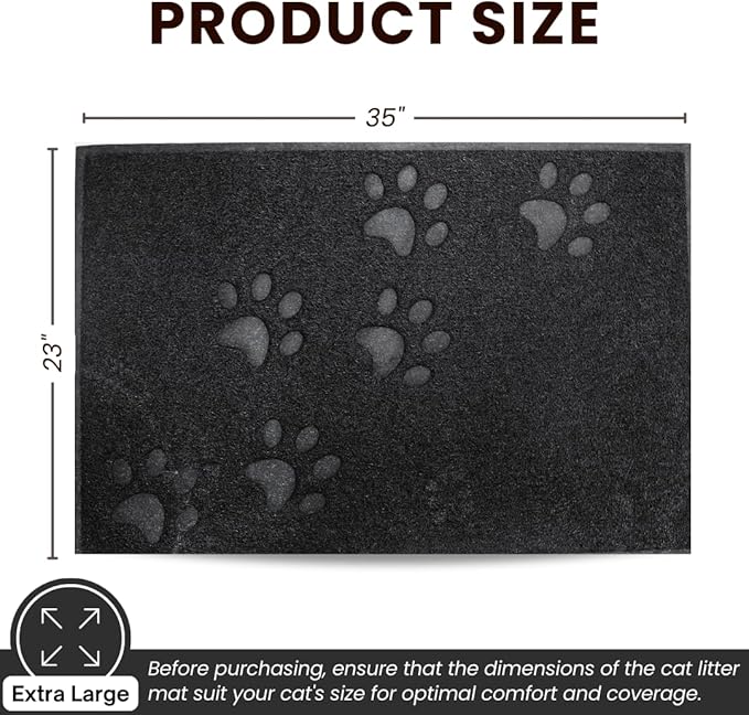 Andalus Extra Large Cat Litter Mat, Pack of 1 - Waterproof, Non-Slip & Easy to Clean Cat Litter Box Mat for Extra Efficient Pet Litter-Trapping, Black (35” X 23”)