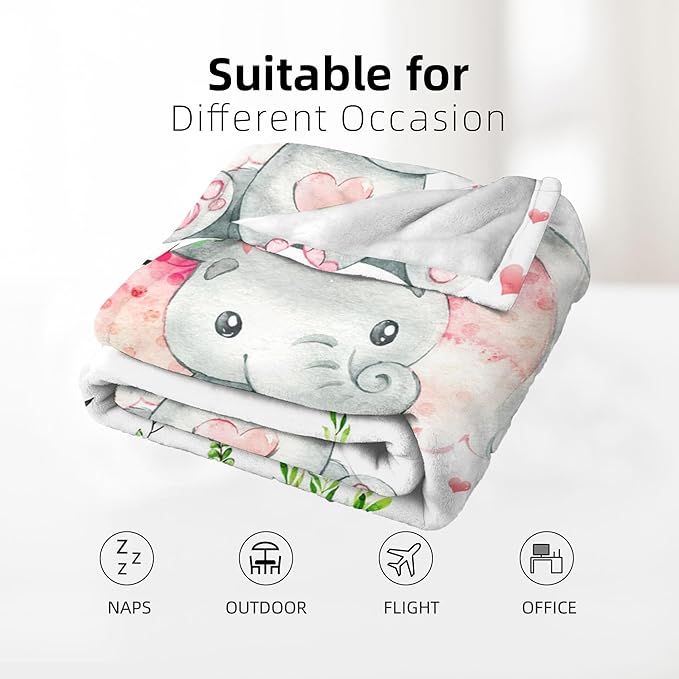 Soft Flannel Elephant Throw Blanket for Kids & Adults - 50"x40"