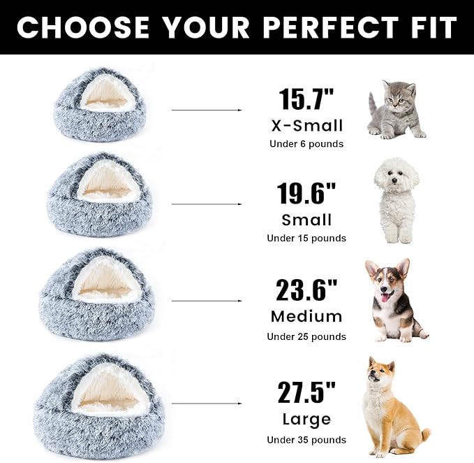 NOYAL Dog Bed Round Hooded Plush Cat Cave Donut Anti Anxiety Fluffy Dog Bed for Small Medium Dog and Cat
