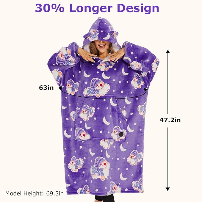 THREE POODLE Wearable Blanket Hoodie, Glow in The Dark Oversized Hoodie Blanket, Sherpa Hooded Blanket Sweatshirt for Adults Women Men Kids, Cozy Gifts