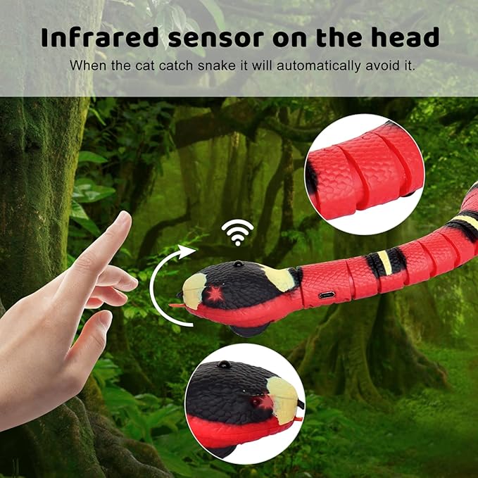 Snake Cat Toy, Smart Sensing Cat Toys for Cats, Rechargeable Automatically Sense Obstacle and Escape, Moving Electric Cat Snake Toy Prank Pet Gift with Infrared Induction