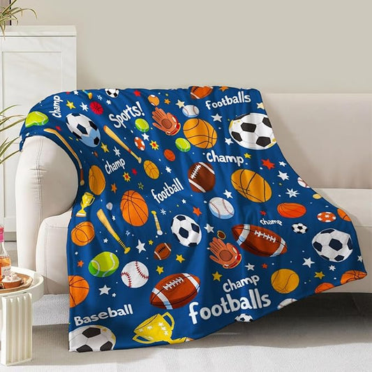 Sports Blanket Gifts for Boys Men Dad Husband Son Birthday Christmas Valentine Presents Football Soccer Baseball Basketball Theme Decor Kids Adults Teen Bedroom Couch Sofa Soft Flannel Throws 60"x50"