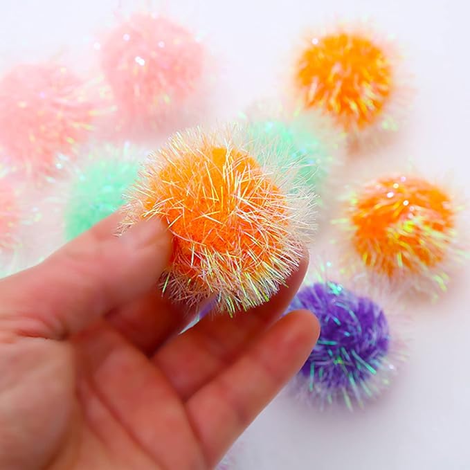Cat Ball Toy Cat Toy Pom Pom Sparkle Fuzzy Balls 2 Inches Interactive Cat Toy Assorted Color 12 Pack