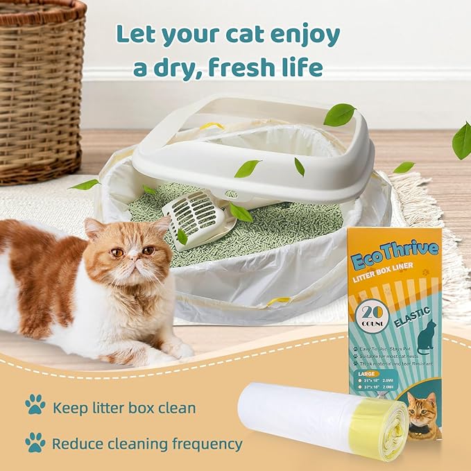 20 Count Cat Litter Liners Large, Drawstring Extra Large Pet Cat Pan Liners Extra-Thick Kitty Litter Box Bag- (medium 31" x 18")