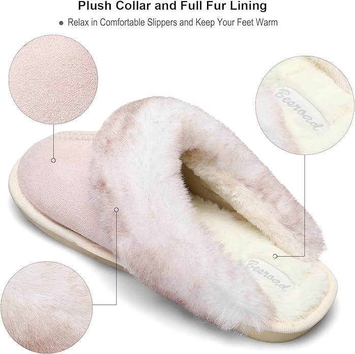 Besroad Winter Fuzzy House Slippers Sandals Plush Faux Fur Fluffy Flats Slippers Warm Slide Shoes for Women