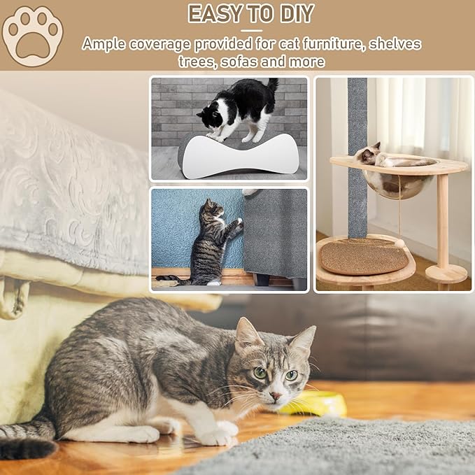 Cat Scratching Climbing Carpet Mat, Self-Adhesive Trimmable Anti Cat Scratcher Couch Furniture Protector from Cat Claws, Cat Post Covered Pad Replacement for DIY Cat Tree (Light Gray, 15.8" x 118")