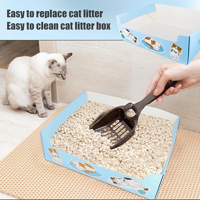 5pcs Single Use Cat Litter Box, 14.76x11.61in Double Layer Waterproof Portable Cat Litter Tray Foldable Box Paper Cat Litter Box for Cats Small Pets Indoor & Outdoor (Blue)