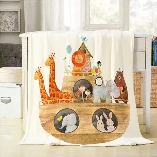 Mugod Ship with Animals Throw Blanket Children's Watercolor Illustration of a Cute Noah's Ark with Animals Decorative Soft Warm Cozy Flannel Plush Throws Blankets for Baby Toddler Dog Cat 30 X 40 Inch