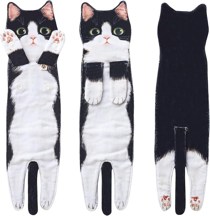 Cat Funny Hand Towels for Bathroom Kitchen - Cute Decorative Cat Decor Hanging Washcloths Face Towels Super Absorbent Soft - Housewarming Birthday Christmas Fun Gifts for Women Cat Lovers - Blackwhite