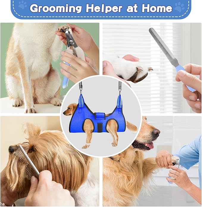 Upgrade Dog Grooming Hammock with Belt Pasteable,Dog Sling for Nail Trimming,Dog Hammock for Nail Trim,Dog Holder for Grooming,Relaxing/Safe Dog Harness for Large Dogs,Dog Grooming Kit at Home(Blue)