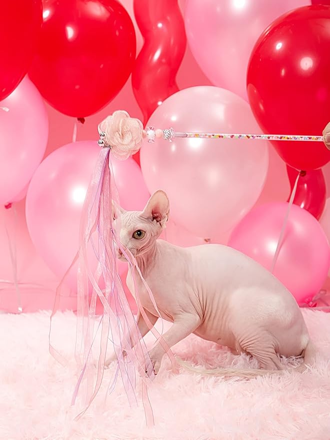 QWINEE Tassel Bell Cat Teaser Wand Interactive Cat Toy Cat Wand Teaser Toys for Indoor Cats Kitty Kitten Dusty Pink One-Size