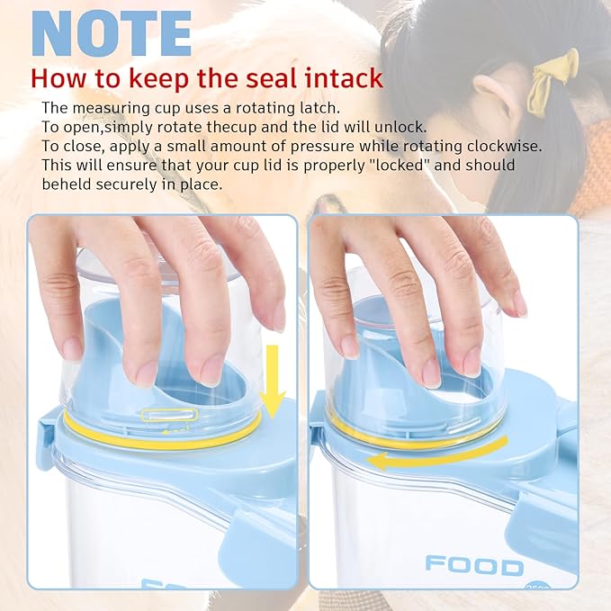 Dog Food Storage Container 3-5lbs, Dog Food Container with Airtight Pour Spout, Cat Food Storage Container with Measuring Cups, Portable Pet Food Storage Container for Dogs, Cats, Birds（Blue）