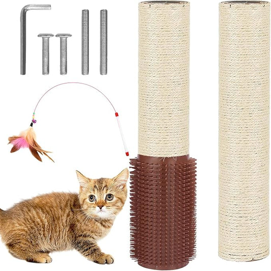 Cat Scratching Post Replacement Pole Refill 16in M8 Cats Tower Replacement Parts with Self Groomer Massager Spare Jute Kitty Tree Refurbishment Accessories for Indoor Kittens (Khaki)