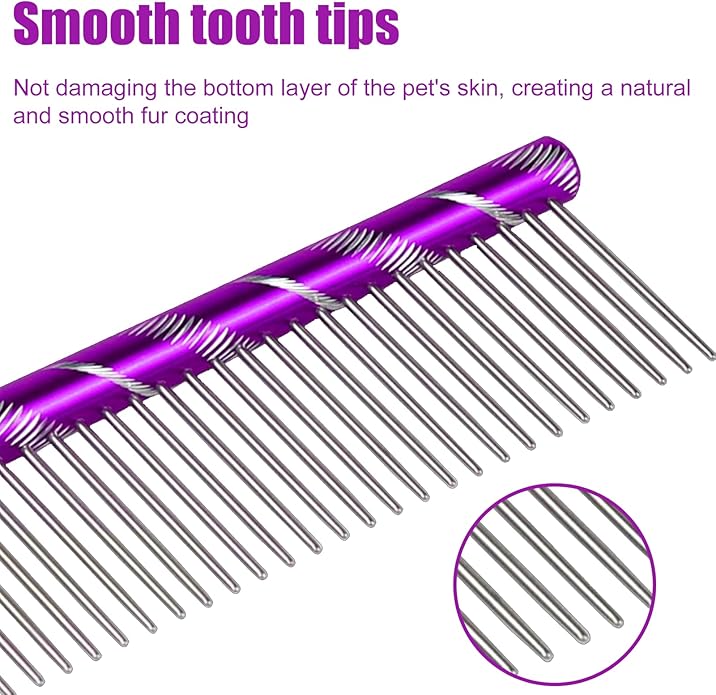 Dog Comb By MEKBOK - Grooms Cats As Well - For Medium to Thick Coats - 8 Inch Length - Rounded Spine - Grooming Tool for Mats and Shedding