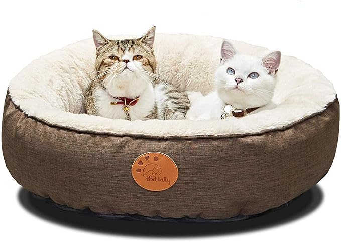 HACHIKITTY Washable Donut Cat Bed Round, Cat Beds Indoor Cats Medium, Small Cat Bed Machine Washable