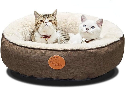 HACHIKITTY Washable Donut Cat Bed Round, Cat Beds Indoor Cats Medium, Small Cat Bed Machine Washable