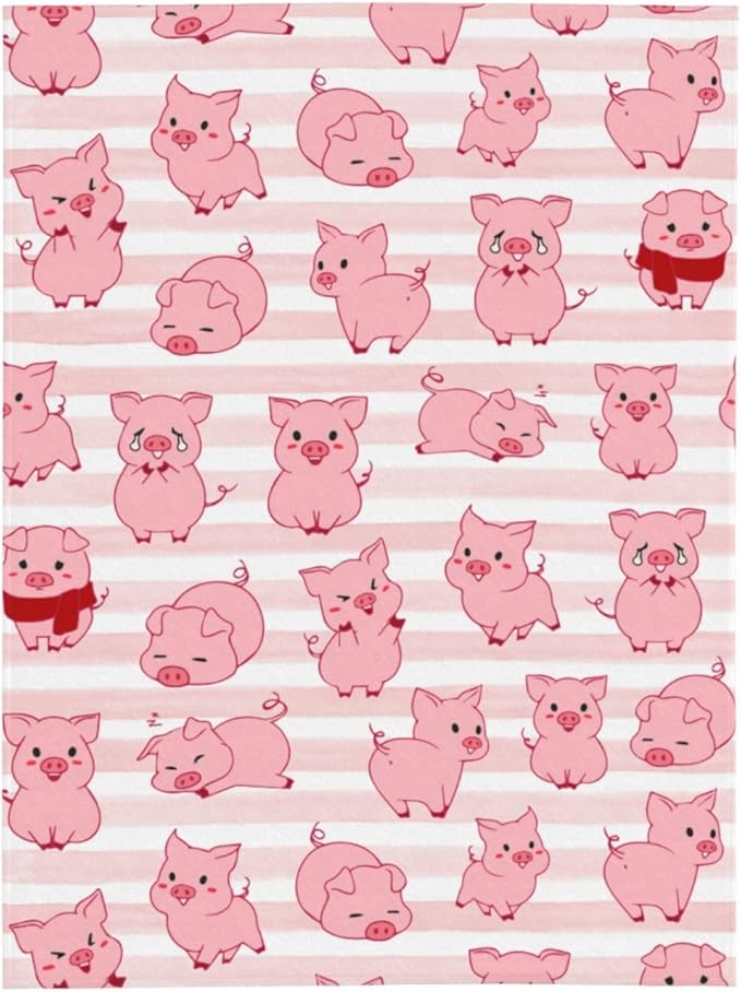 Kids Cute Pigs Print Blanket Throw 50"x40", Plush Flannel Pink Pig Blankets, Soft Warm Decorative for Kids Women