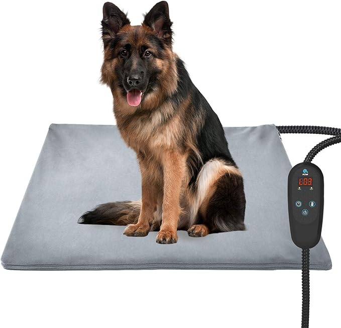 PETNF Pet Heating Pad Temperature Adjustment Heated Dog Pad Anti-bite Puppy Heating Pad with Timer Cat Heating Pad Indoor Waterproof Pet Warming Pad Electric Heated Bed Mat for Small/Medium/Large Dog