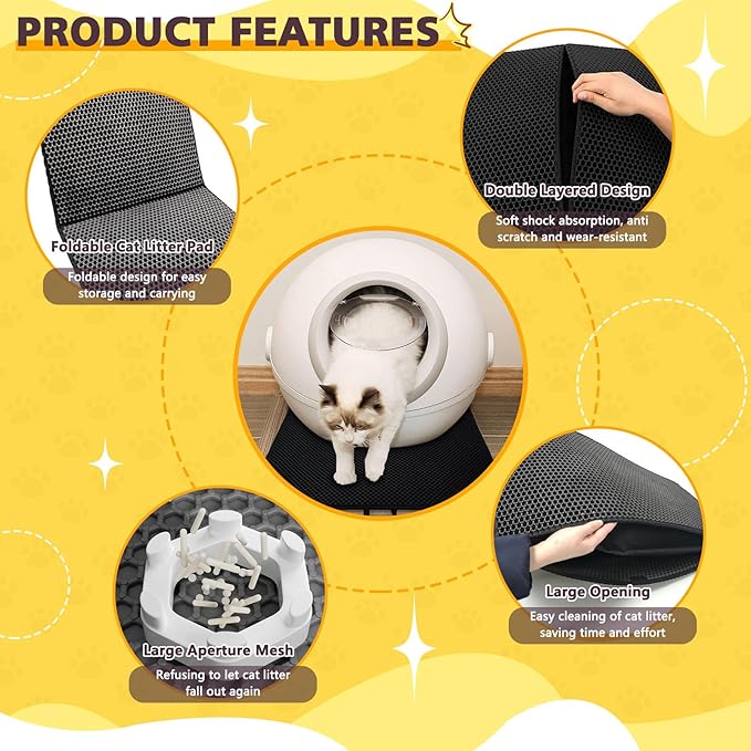 2 Pack Double Layer Cat Litter Mat with Handle, Fodable Kitty Trapping Litter Box Mat, Honeycomb Cat Mats for Litter Floor, Non-Slip Pet Cat Litter Trap Mat Rug Catcher (24" x 15")