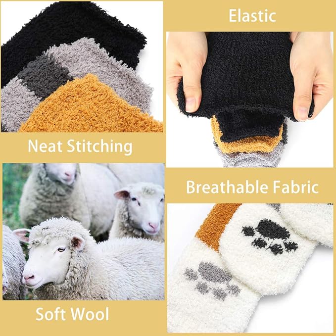 Campsis Fuzzy Socks Winter Warm Soft Fluffy Socks Thick Cozy Plush Sock Cute Cat Claw Stockings for Women and Girls