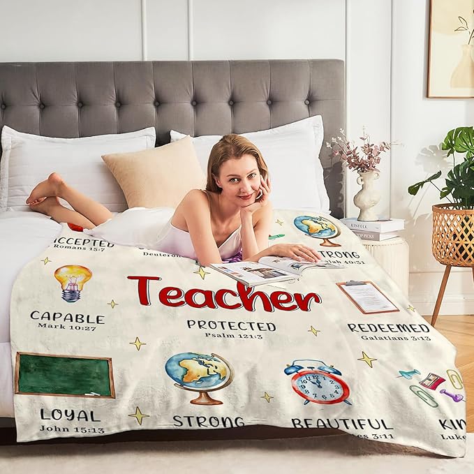 CIUGOIG Christian Gifts for Women, God Says I Am Teacher Blanket 50"x60", Inspirational Religious Birthday Gifts for Teacher Bible Verse Blanket, Teacher Gifts, Christian Teacher Gifts