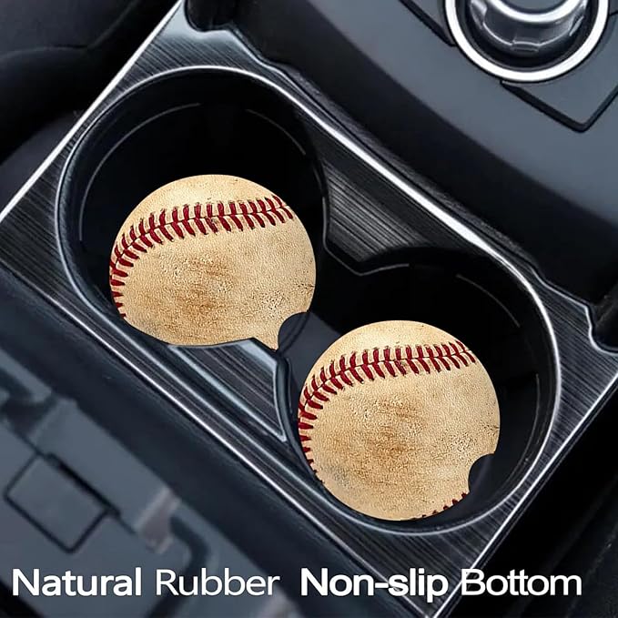 Car Coasters for Cup Holders,2 Pack Baseball Car Coasters,2.75" Universal Size Anti Slip Rubber Mat,Automotive Cup Holder Decal Decor Accessories,Baseball Gifts for Women,Men,Mom