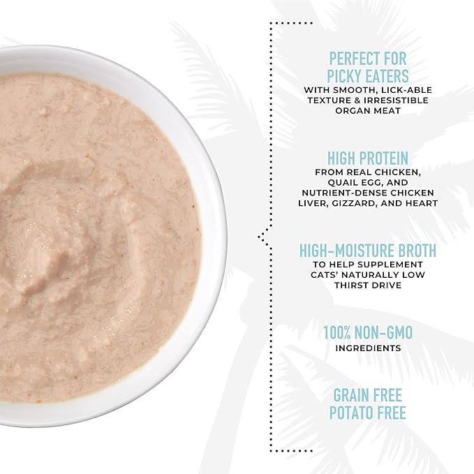 Tiki Cat After Dark, Velvet Mousse, Chicken & Quail Egg Recipe in Chicken Broth, Grain & Potato Free Formula, with High Protein & Nutrient Dense Blended Organ Meat, 2.8 oz. Pouch (Pack of 12)