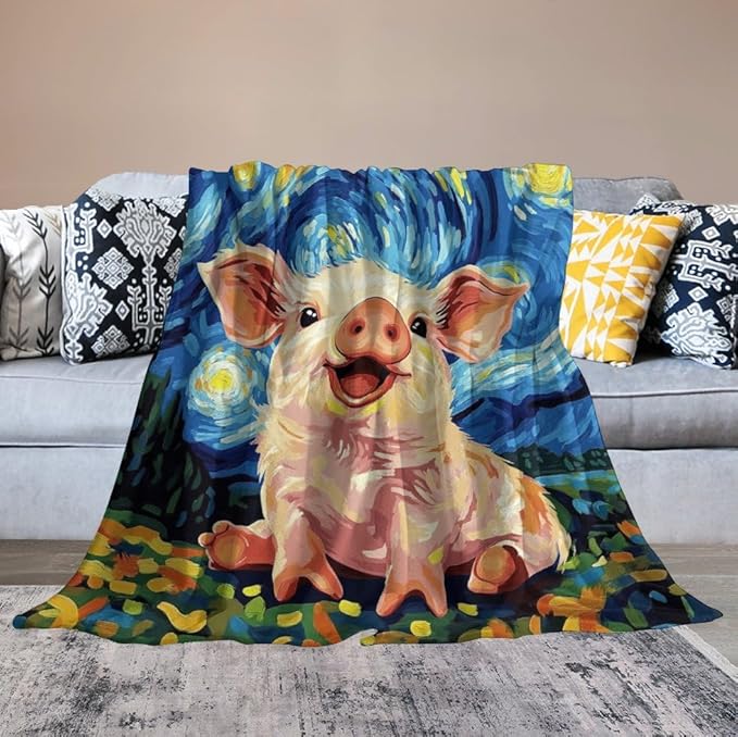 Pig Blanket Funny Pig Gifts for Girls Boys Woman Kids Pig Lover Throw Blankets Soft Blanket Warm Fleece Flannel Plush Blankets for Bed Sofa Couch 50"x60"