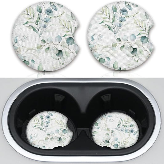 Car Coasters,2Pcs Eucalyptus Cup Slot Mat Silicone Non-Slip Pad Cup Heat Insulation Coasters for Car Interior Accessories，Car Cup Holders Absorbent Cup Holders Car Accessories for Women & Men