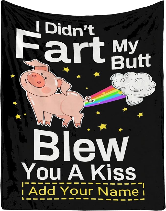 Custom Funny Pig Blanket Gift for Men Women, 90x120 Inches Soft Flannel Cozy Throws Blankets Funny Gift Idea for Adult Teen Kids Girls Boys Animals Pattern for Birthday Christmas Bed Sofa Couch