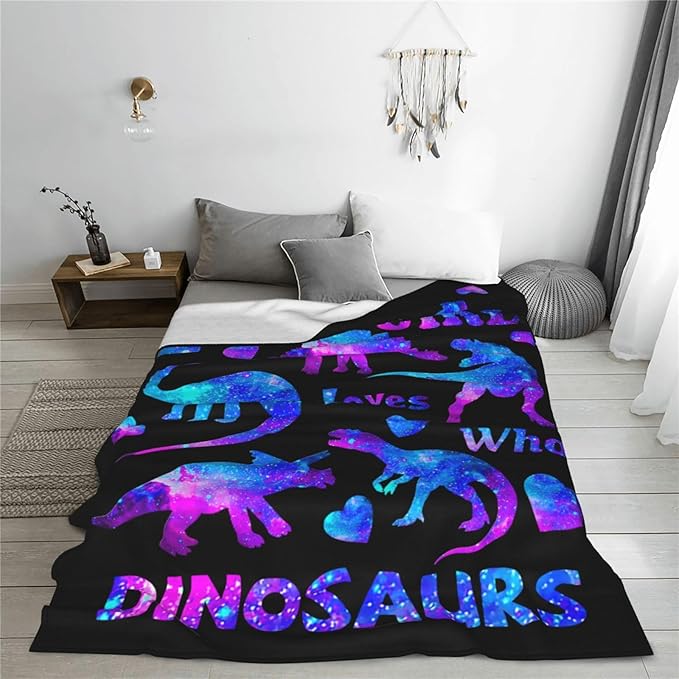 Soft Cozy Dinosaur Blanket - Flannel Throw for Girls, Women, Adults - Just A Girl Who Loves Dinosaurs Bedding Decor - Gifts for Dinosaur Lovers - 50"x40"