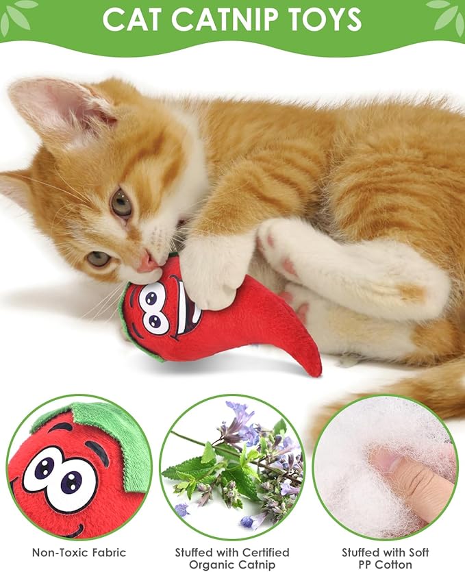 TINDTOP Silvervine Chew Sticks and Feather Toys, Interactive Cat Wand Toy with Catnip Refills Cute Muppet for Kitten Kitty