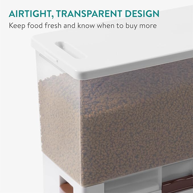 Navaris Pet Food Container - Dry Food Storage for Cats and Dogs or Other Pets - Durable Transparent Design with Portion Control - Large 14.8QT (14L) Capacity