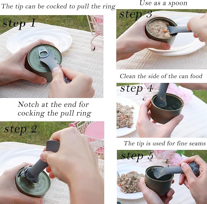 Pet Food Can Spoon & 3 Pcs Can Covers | Cute Paw Shape Opener Spatula Cat Wet Food Spoon | Universal BPA Free Silicone Can Lids & Spoon for Dog Cat Cans(Grey)