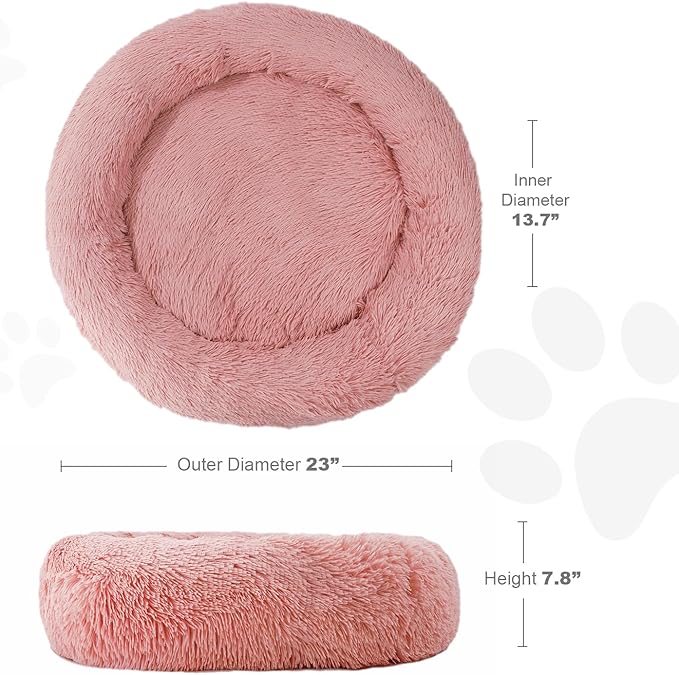 Aurako Cat Bed Dog Bed Round Cushion Pet Bed Mat Ultra Soft Plush Donut Sofa Comfortable Pillow Machine Washable Pet Cuddle Beds for Kitten Small Medium Large Dogs Cats 23" Rose Red