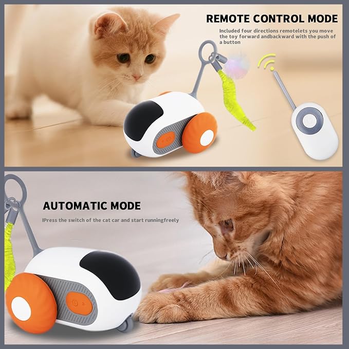 Remote Control Cat Toy for Indoor Interactive Turbo Tail 2.0 Cat Toy Automatic Moving Eemote Mouse Smart Electric Teazys Cat Toy Mobile Car Toy, Orange