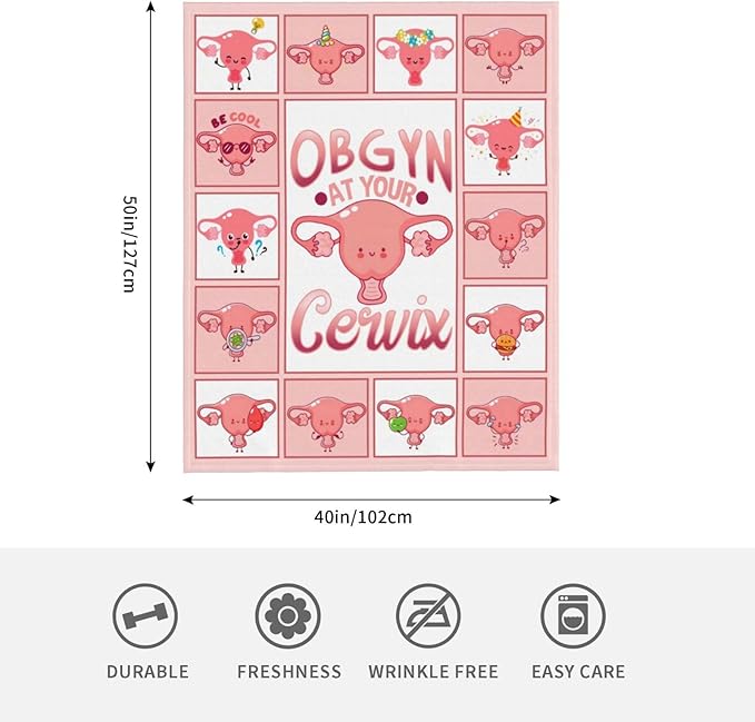 Cervix Uterus Blanket OBGYN at Your Cervix Throw Blanket All Season Ultra Soft Cozy Fleece Hysterectomy Gifts Fuzzy Plush Bedding Blankets Hysterectomy Recovery Gifts for Girls Women 50"x40"